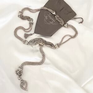 BRIGHTON "Bali Hai" Metal Chain Belt Balinese Braided Heart Charm 36 inches